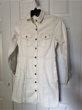 frye white denim dress Frye Women's Size XL White Long Sleeve Denim Button Front Mini Dress - $28